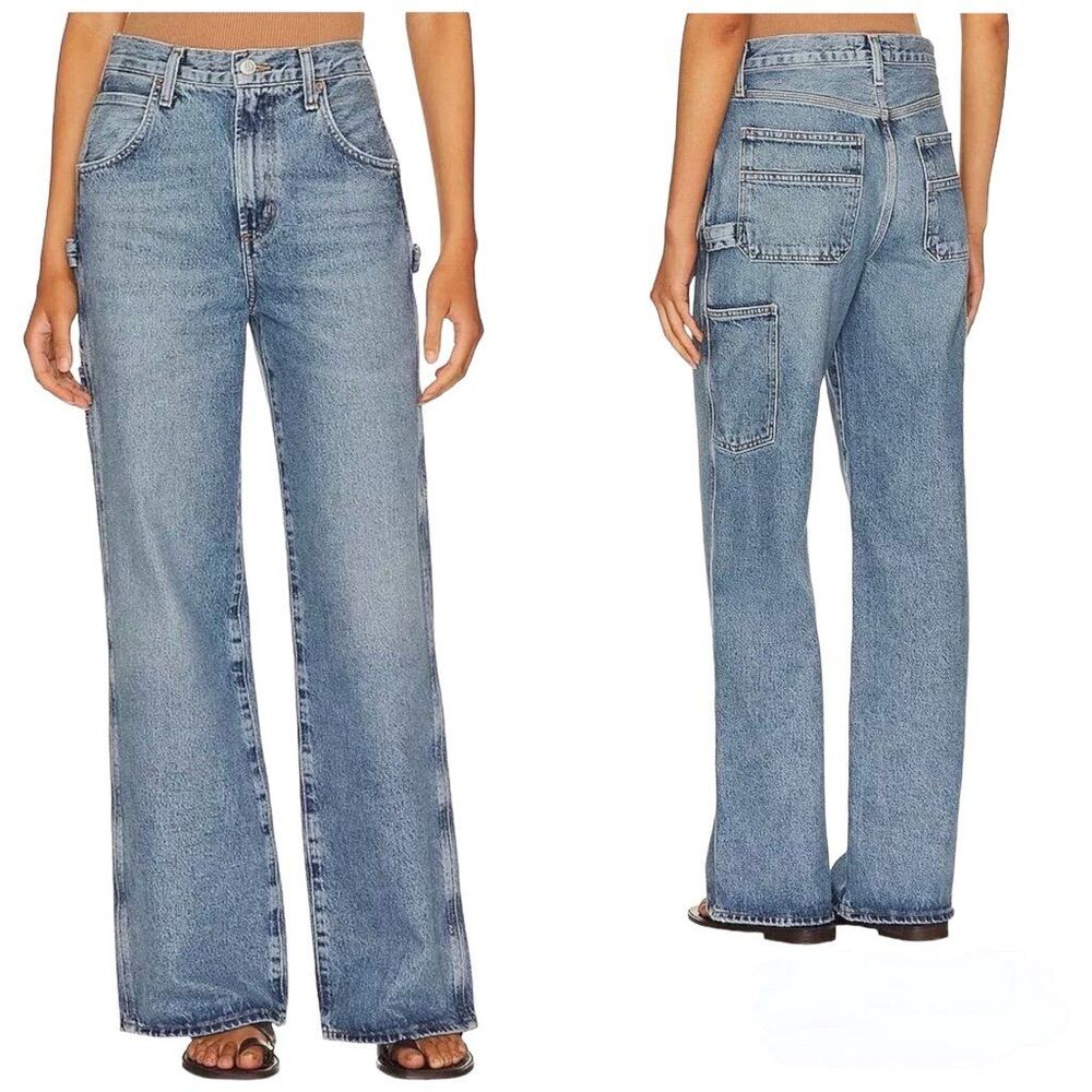 NWT AGOLDE Magda Denim Carpenter Jeans Sz 32 Blue Entrance Wide Leg High Waist